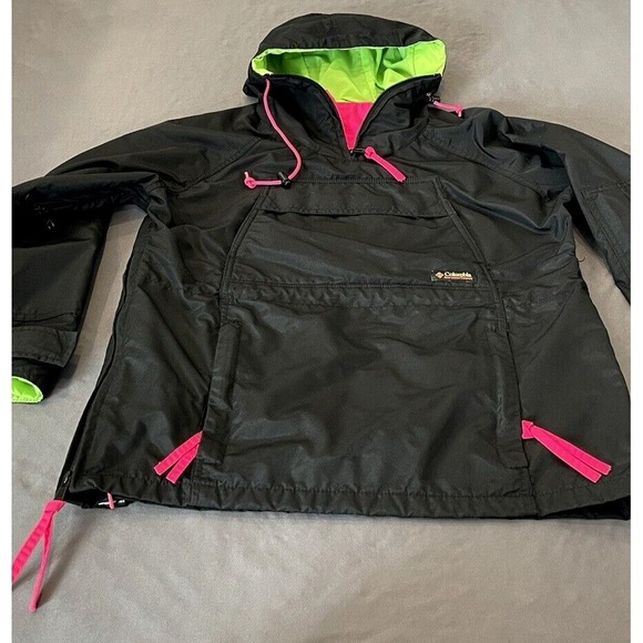 Vintage Columbia Jacket Mens Small Black Pink Green Bugaboo 90s Windbreaker - Picture 3 of 15